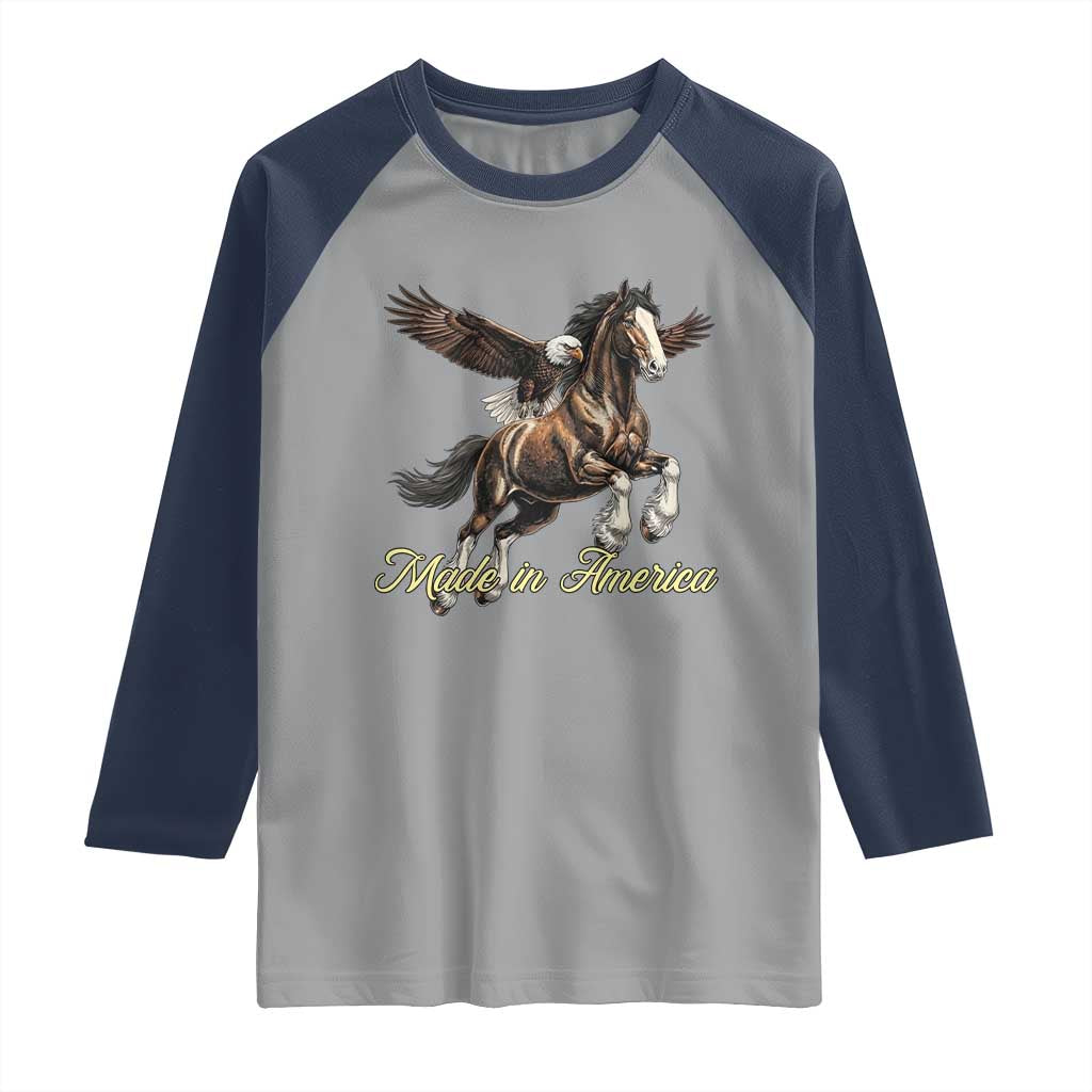 Made in America Patriotic Eagle and Horse Raglan Shirt Strong American Pride Western Style