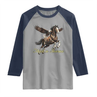 Made in America Patriotic Eagle and Horse Raglan Shirt Strong American Pride Western Style
