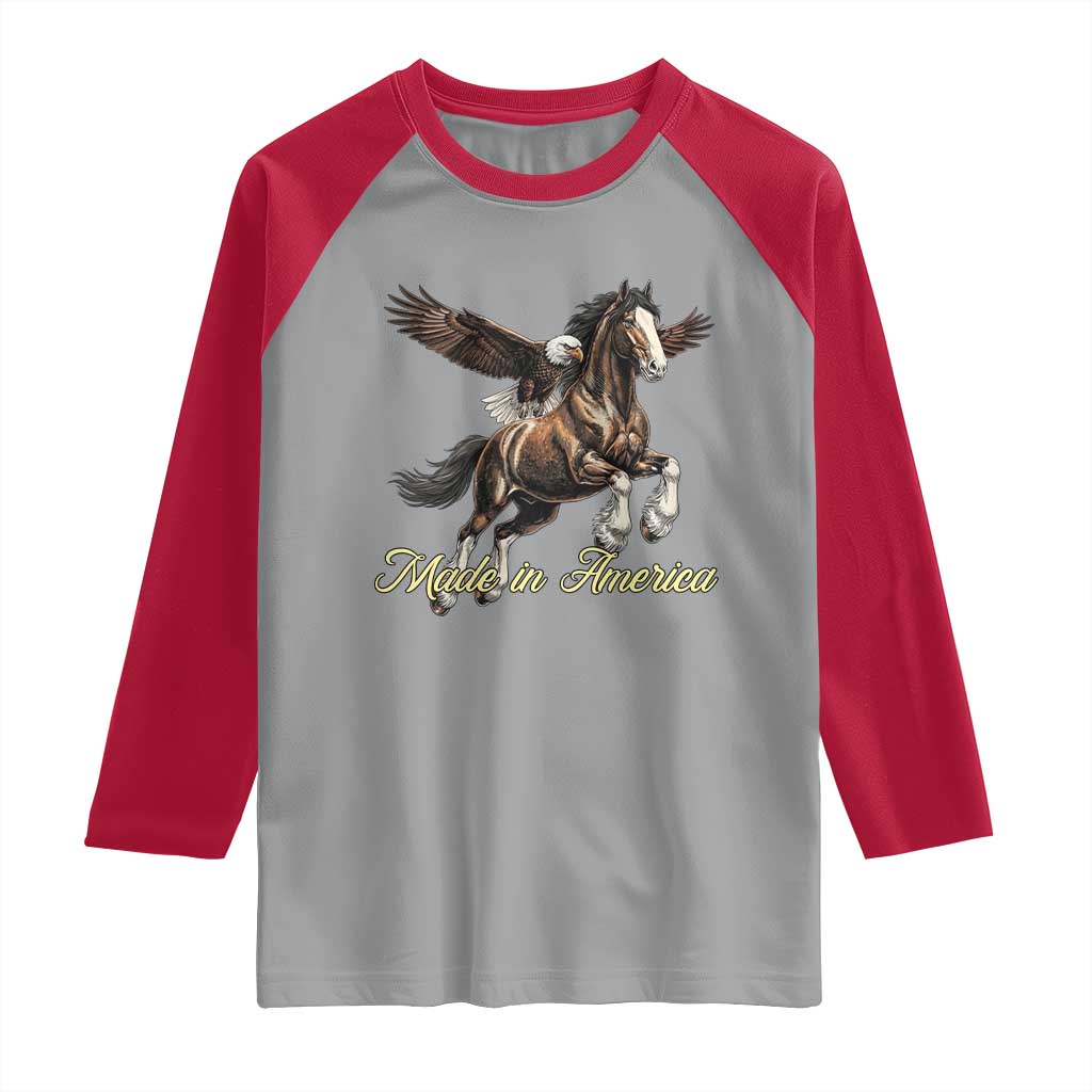 Made in America Patriotic Eagle and Horse Raglan Shirt Strong American Pride Western Style