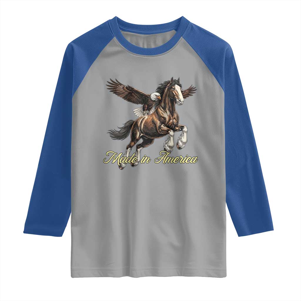Made in America Patriotic Eagle and Horse Raglan Shirt Strong American Pride Western Style