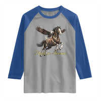 Made in America Patriotic Eagle and Horse Raglan Shirt Strong American Pride Western Style