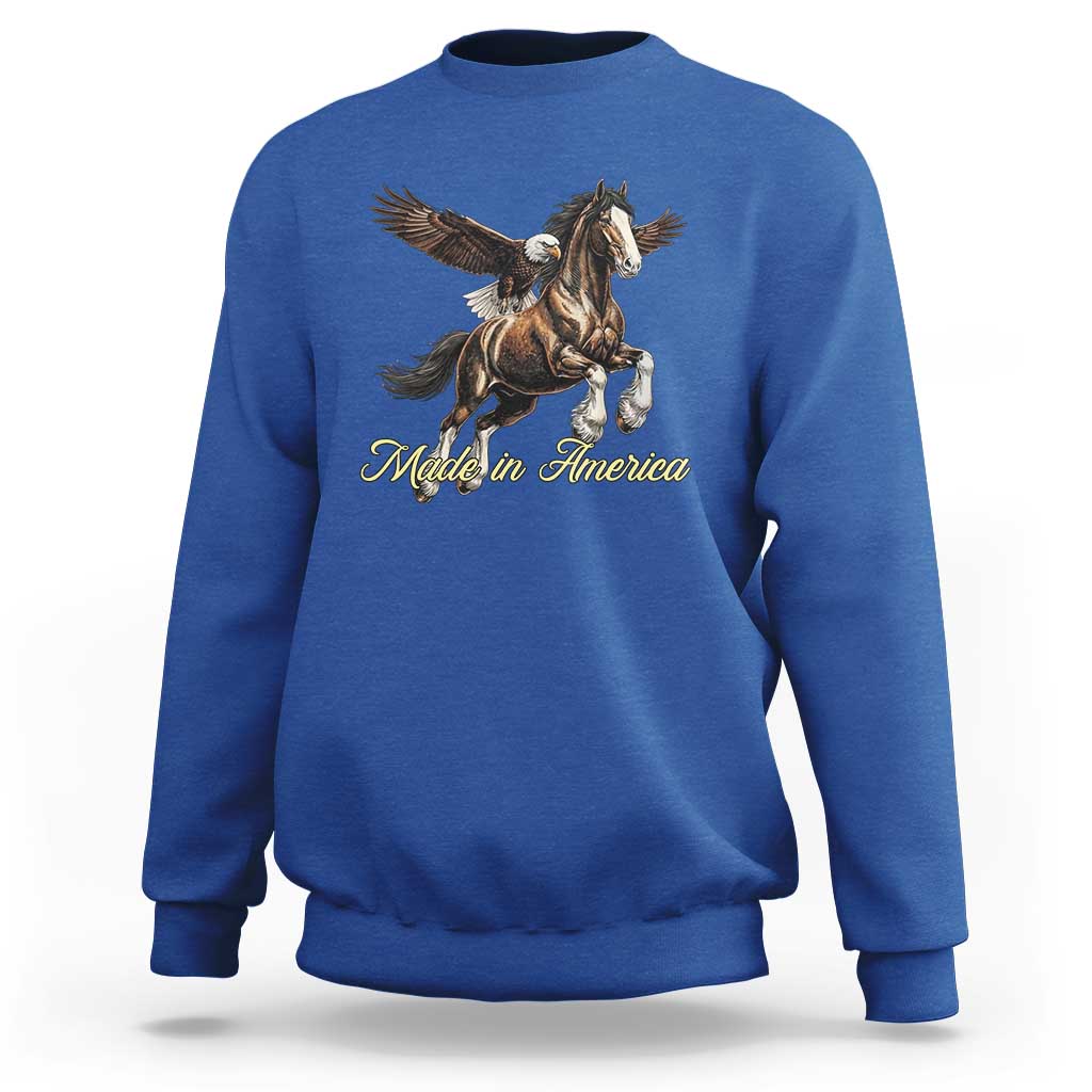 Made in America Patriotic Eagle and Horse Sweatshirt Strong American Pride Western Style