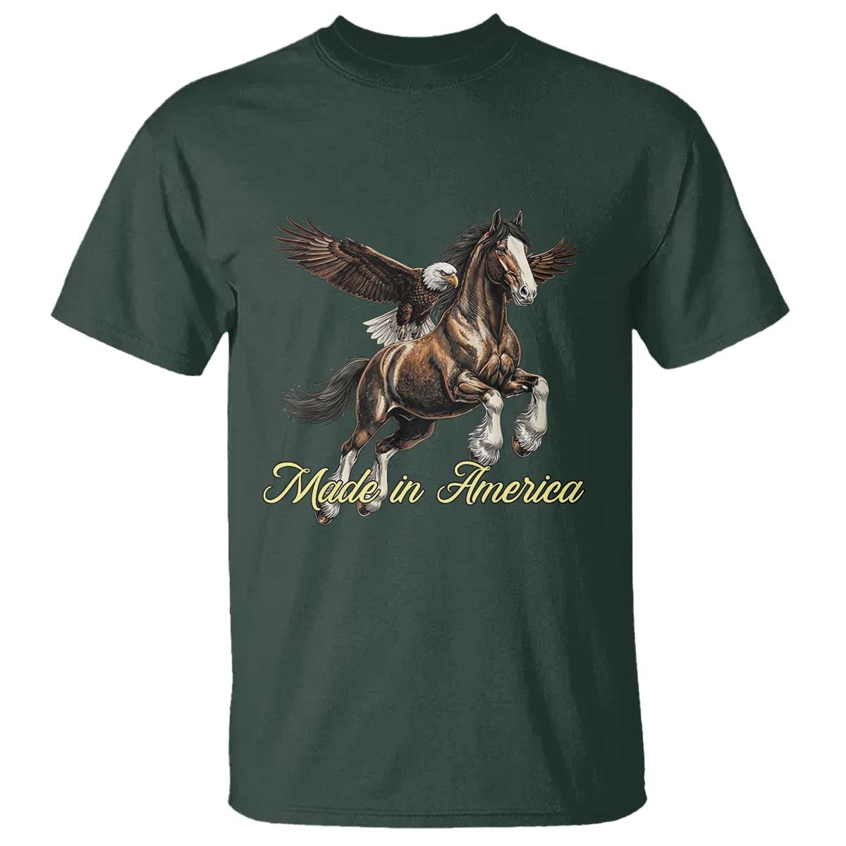 Made in America Patriotic Eagle and Horse T Shirt Strong American Pride Western Style