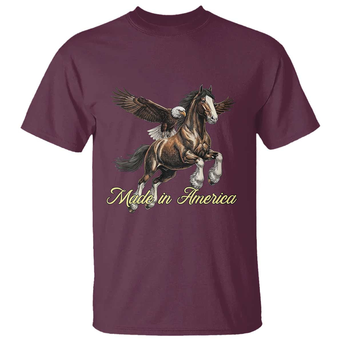 Made in America Patriotic Eagle and Horse T Shirt Strong American Pride Western Style