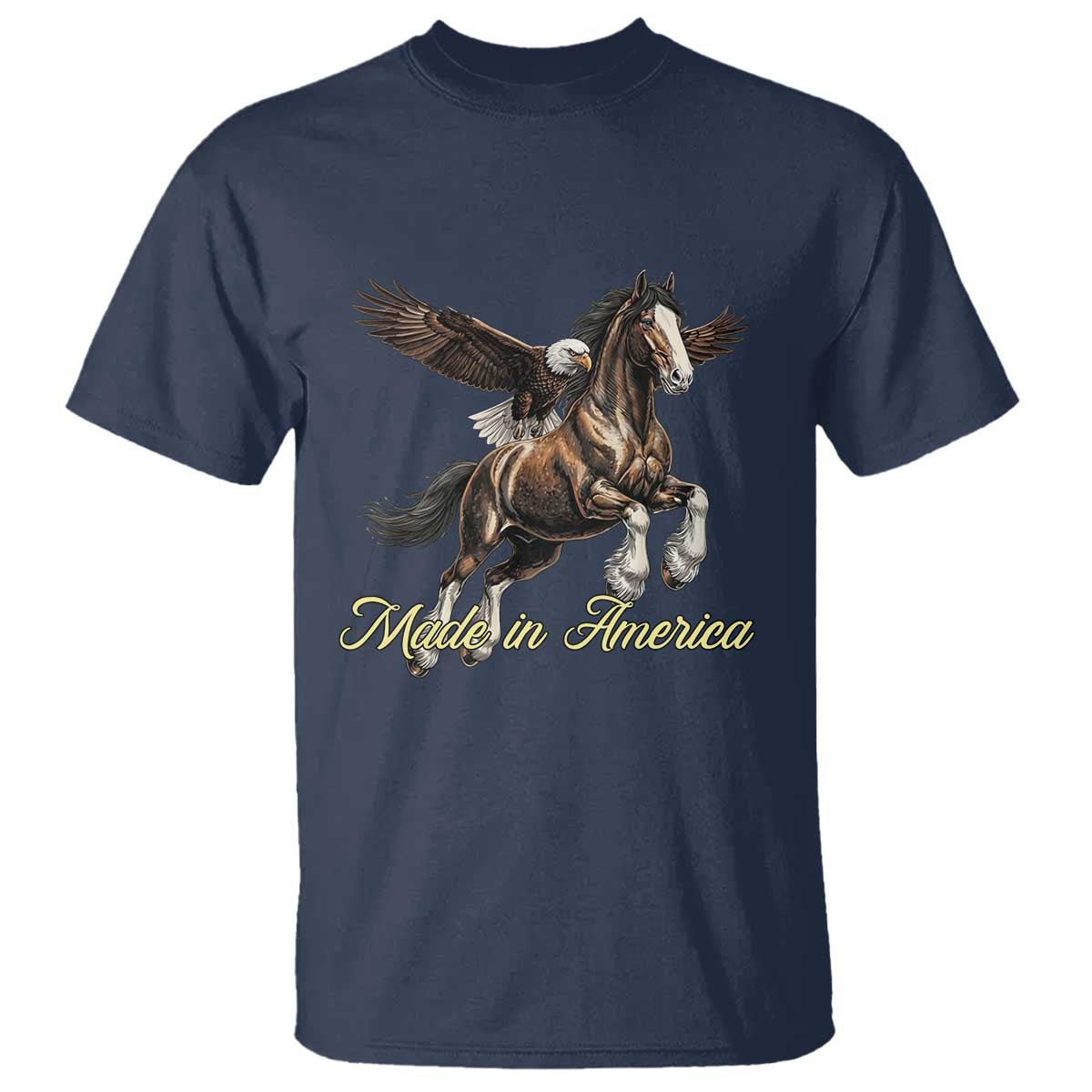 Made in America Patriotic Eagle and Horse T Shirt Strong American Pride Western Style
