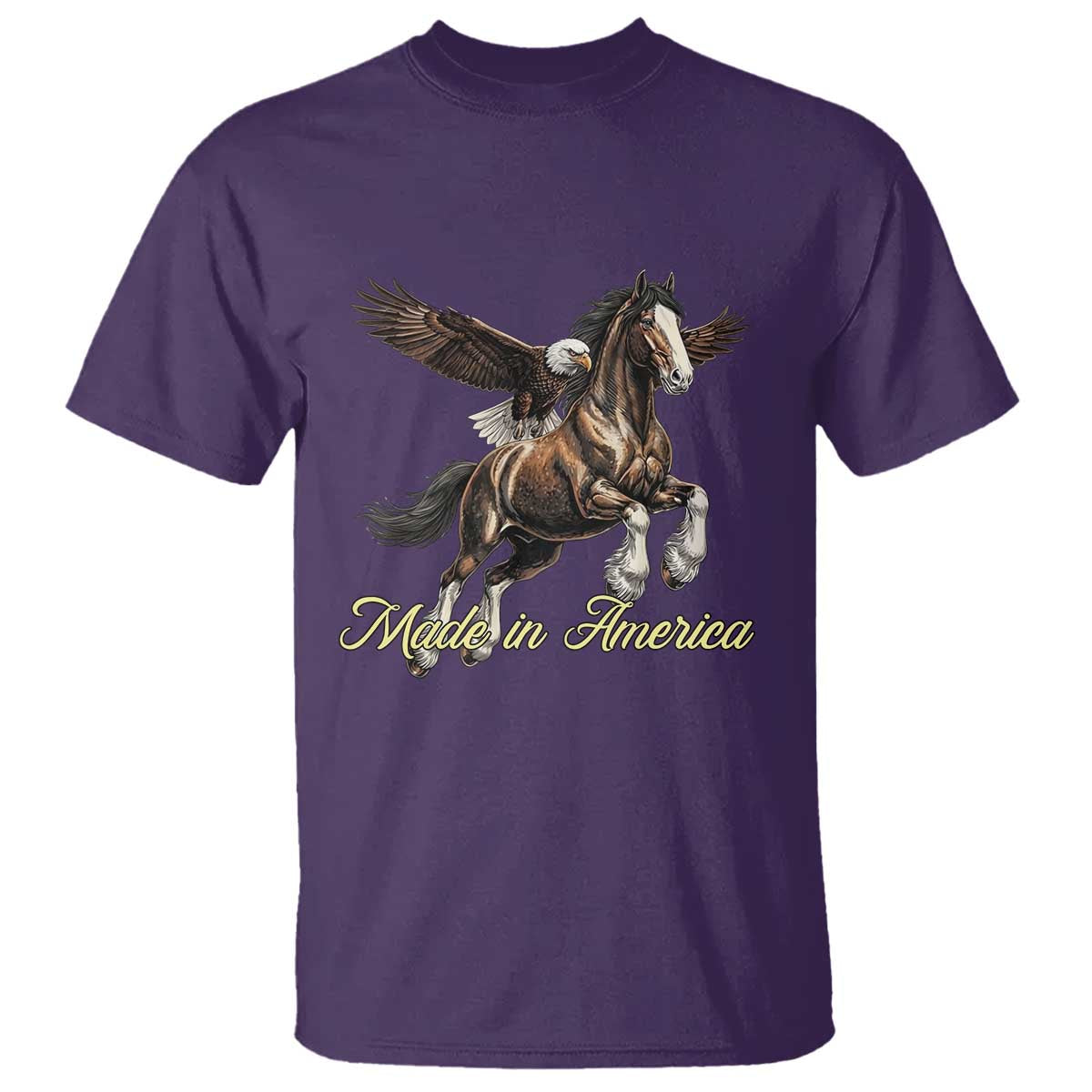 Made in America Patriotic Eagle and Horse T Shirt Strong American Pride Western Style