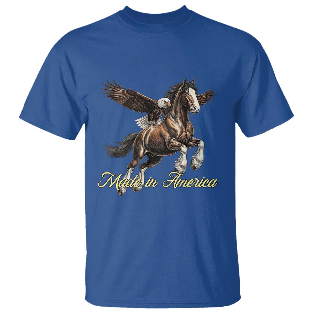 Made in America Patriotic Eagle and Horse T Shirt Strong American Pride Western Style