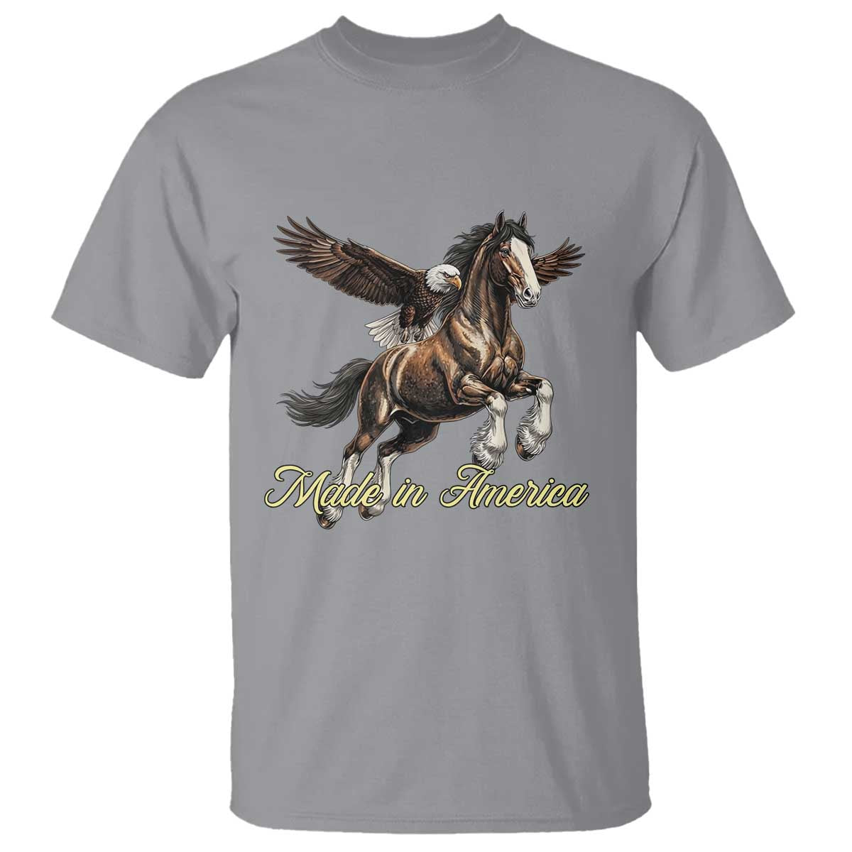 Made in America Patriotic Eagle and Horse T Shirt Strong American Pride Western Style