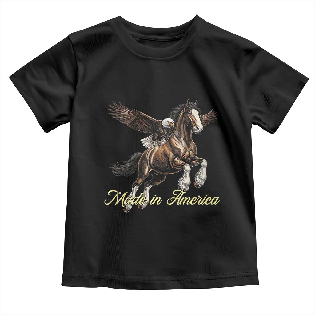Made in America Patriotic Eagle and Horse Toddler T Shirt Strong American Pride Western Style
