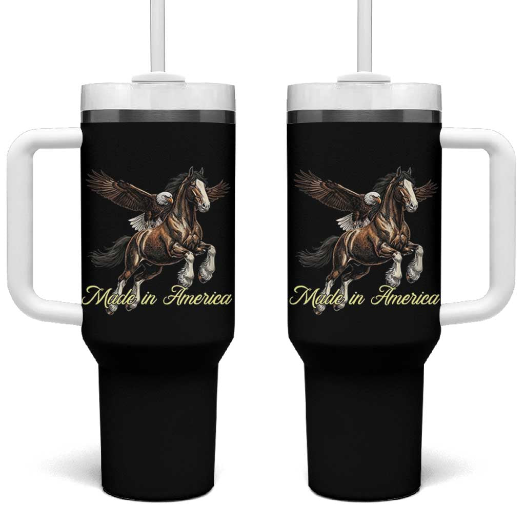 Made in America Patriotic Eagle and Horse Tumbler With Handle Strong American Pride Western Style