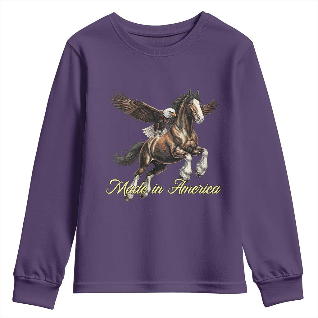 Made in America Patriotic Eagle and Horse Youth Sweatshirt Strong American Pride Western Style