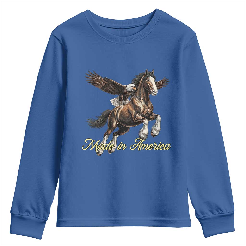 Made in America Patriotic Eagle and Horse Youth Sweatshirt Strong American Pride Western Style