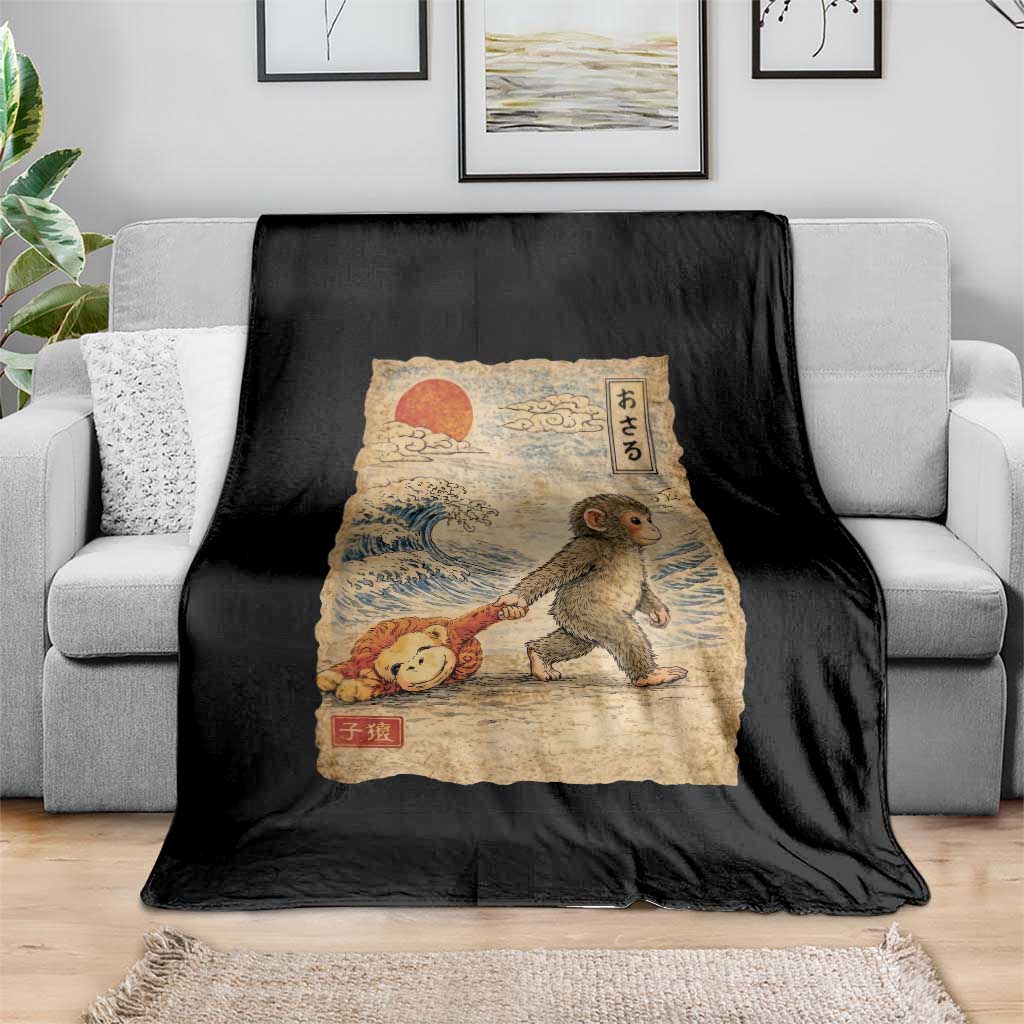 Baby Punch the Monkey Japanese Style Graphic Throw Blanket Dragging Plush Toy Vintage Art Gift