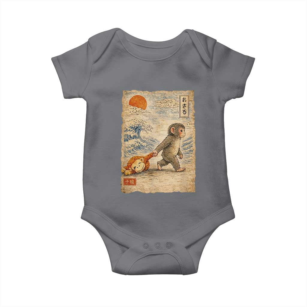 Baby Punch the Monkey Japanese Style Graphic Baby Onesie Dragging Plush Toy Vintage Art Gift
