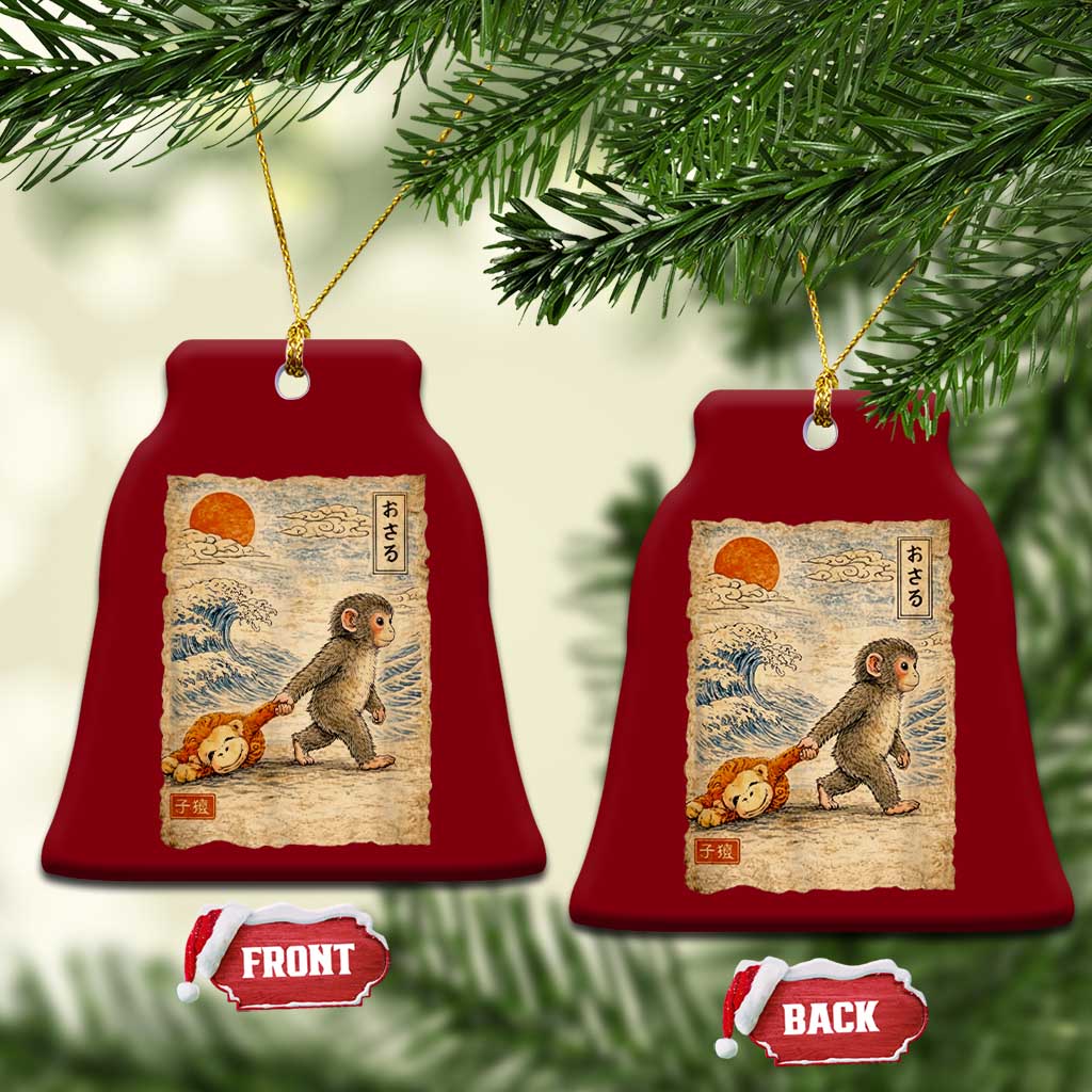 Baby Punch the Monkey Japanese Style Graphic Ceramic Ornament Dragging Plush Toy Vintage Art Gift