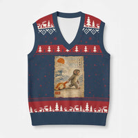 Baby Punch the Monkey Japanese Style Graphic V-Neck Knit Sweater Vest Dragging Plush Toy Vintage Art Gift
