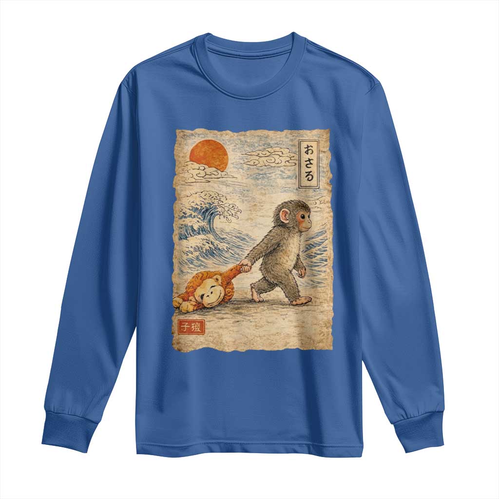 Baby Punch the Monkey Japanese Style Graphic Long Sleeve Shirt Dragging Plush Toy Vintage Art Gift
