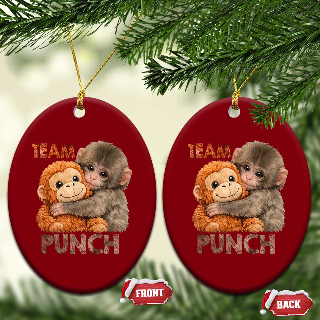 Team Punch Viral Baby Monkey Ceramic Ornament Cute Monkey Hugging Plush Toy Internet Trend Gift
