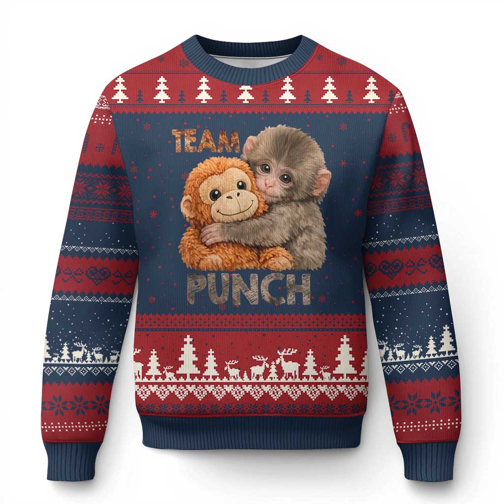 Team Punch Viral Baby Monkey Ugly Christmas Sweater Cute Monkey Hugging Plush Toy Internet Trend Gift