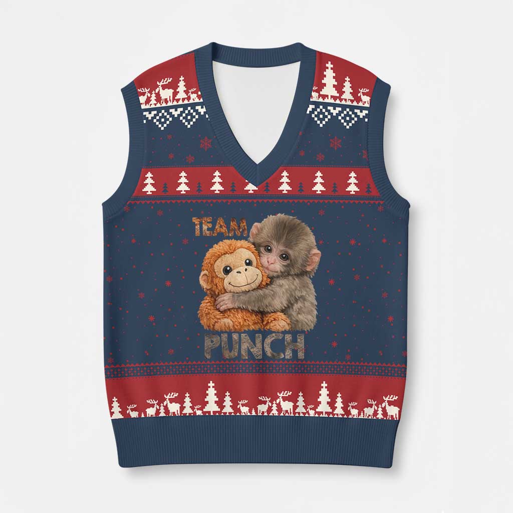 Team Punch Viral Baby Monkey V-Neck Knit Sweater Vest Cute Monkey Hugging Plush Toy Internet Trend Gift