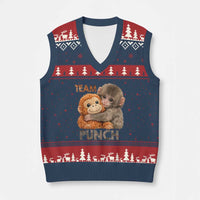 Team Punch Viral Baby Monkey V-Neck Knit Sweater Vest Cute Monkey Hugging Plush Toy Internet Trend Gift