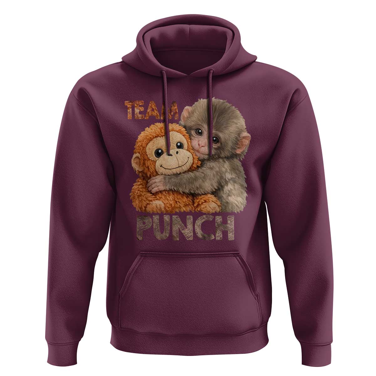 Team Punch Viral Baby Monkey Hoodie Cute Monkey Hugging Plush Toy Internet Trend Gift