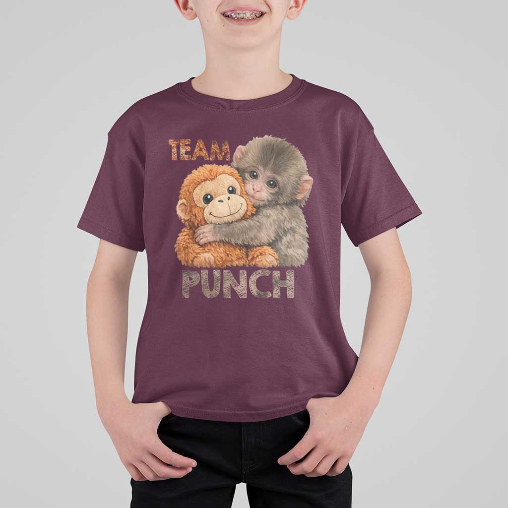 Team Punch Viral Baby Monkey T Shirt For Kid Cute Monkey Hugging Plush Toy Internet Trend Gift