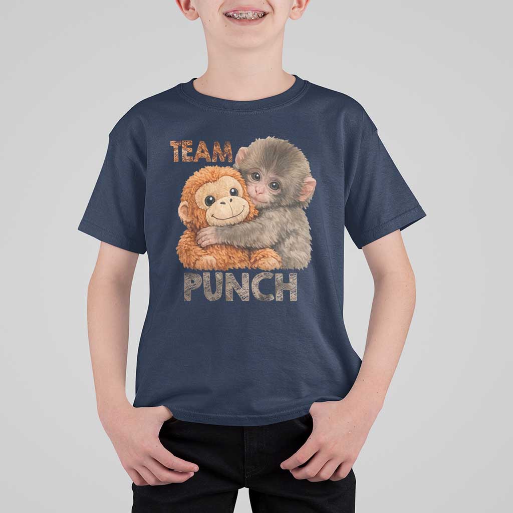 Team Punch Viral Baby Monkey T Shirt For Kid Cute Monkey Hugging Plush Toy Internet Trend Gift