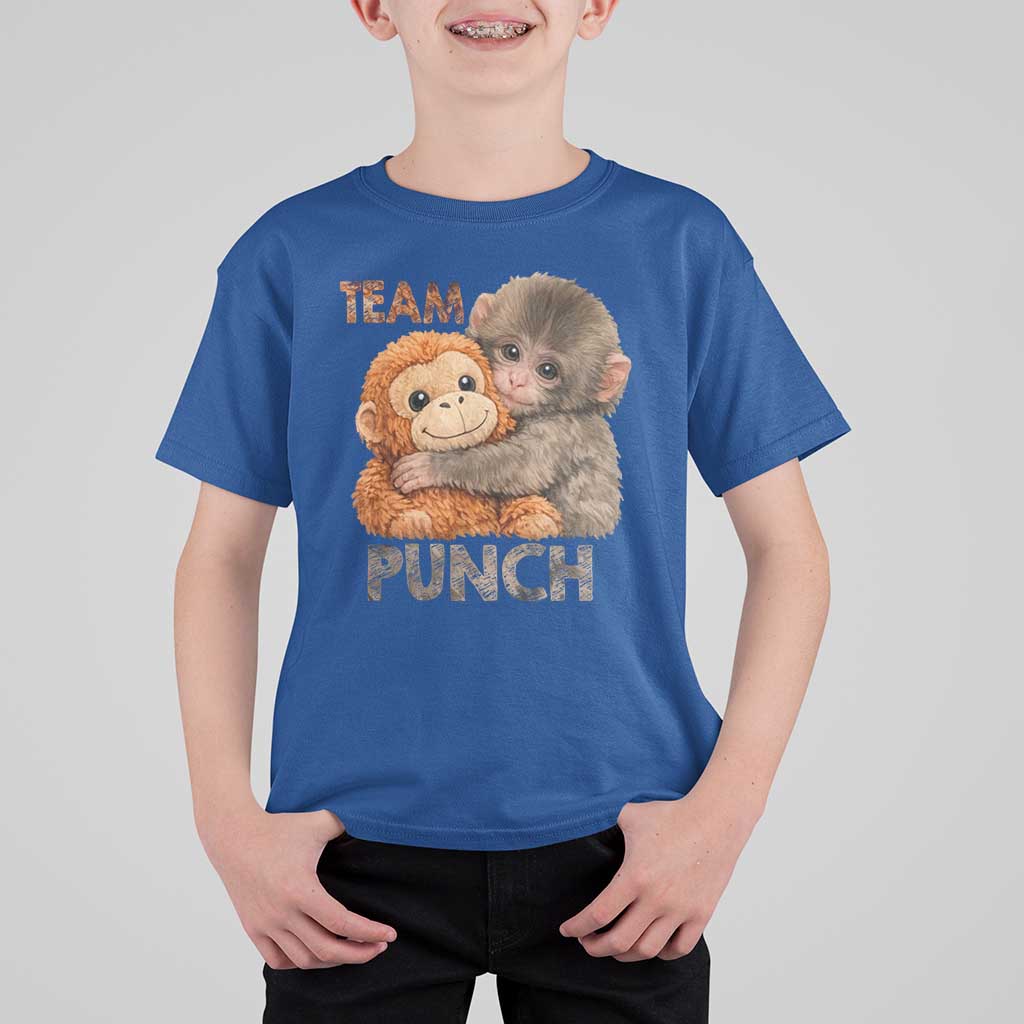Team Punch Viral Baby Monkey T Shirt For Kid Cute Monkey Hugging Plush Toy Internet Trend Gift