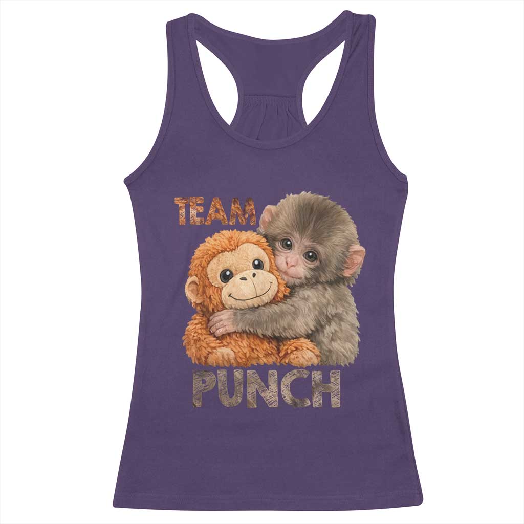 Team Punch Viral Baby Monkey Racerback Tank Top Cute Monkey Hugging Plush Toy Internet Trend Gift