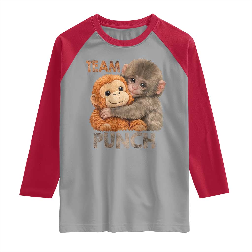 Team Punch Viral Baby Monkey Raglan Shirt Cute Monkey Hugging Plush Toy Internet Trend Gift