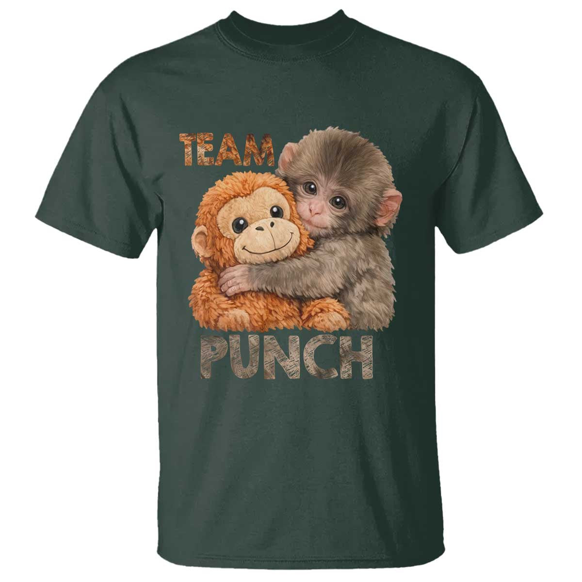 Team Punch Viral Baby Monkey T Shirt Cute Monkey Hugging Plush Toy Internet Trend Gift