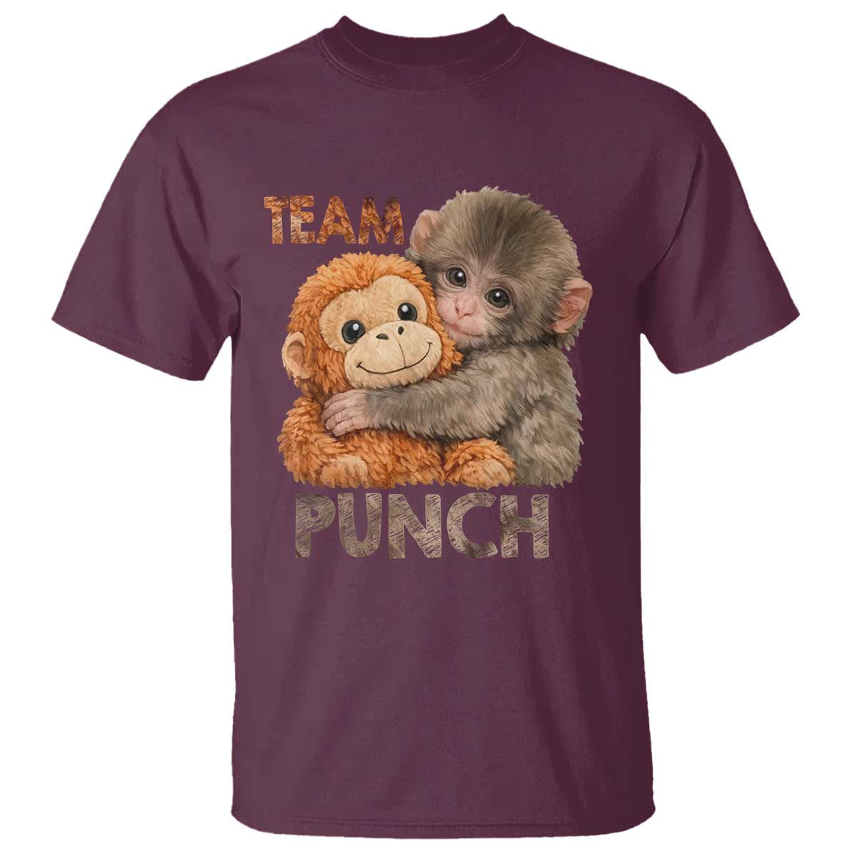 Team Punch Viral Baby Monkey T Shirt Cute Monkey Hugging Plush Toy Internet Trend Gift