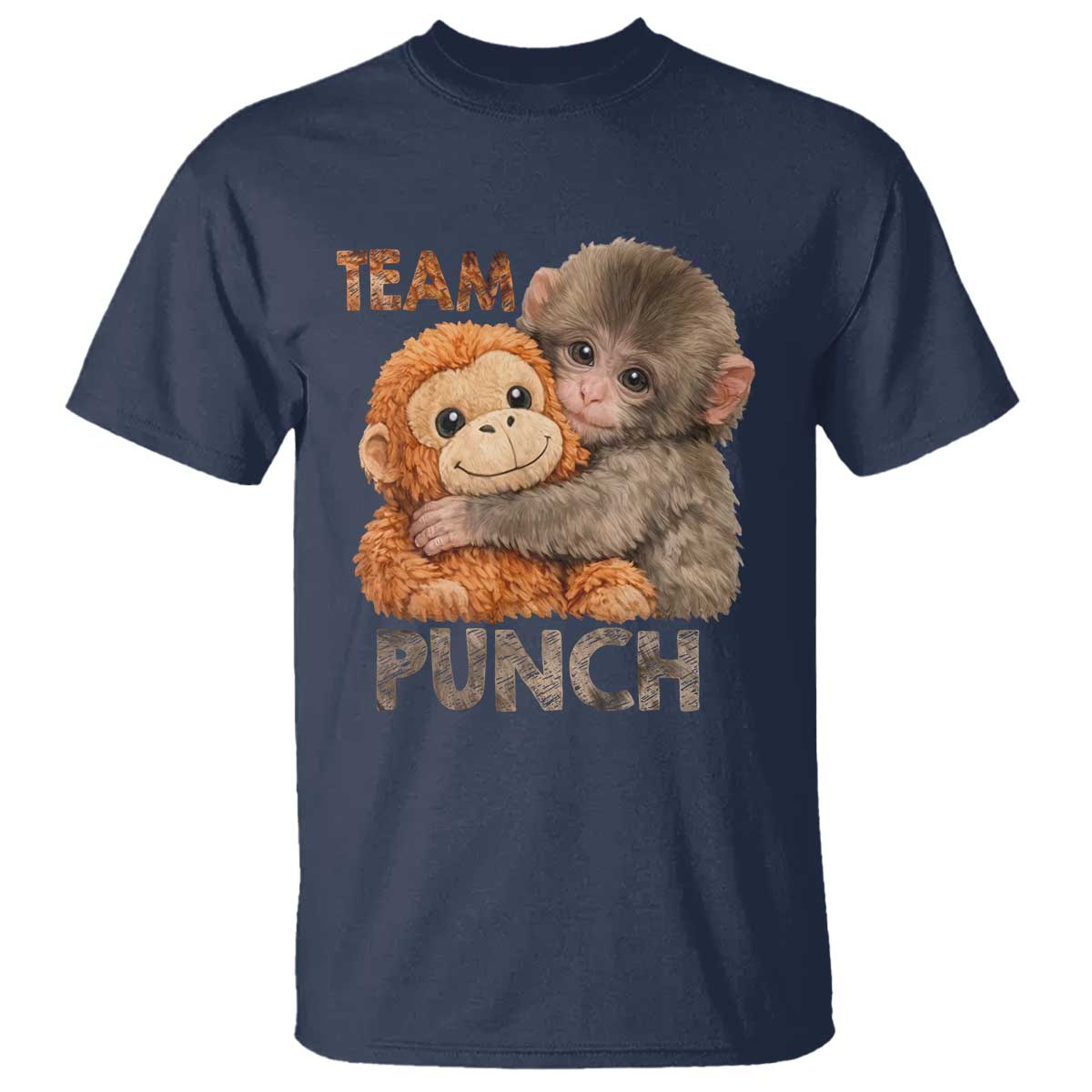 Team Punch Viral Baby Monkey T Shirt Cute Monkey Hugging Plush Toy Internet Trend Gift