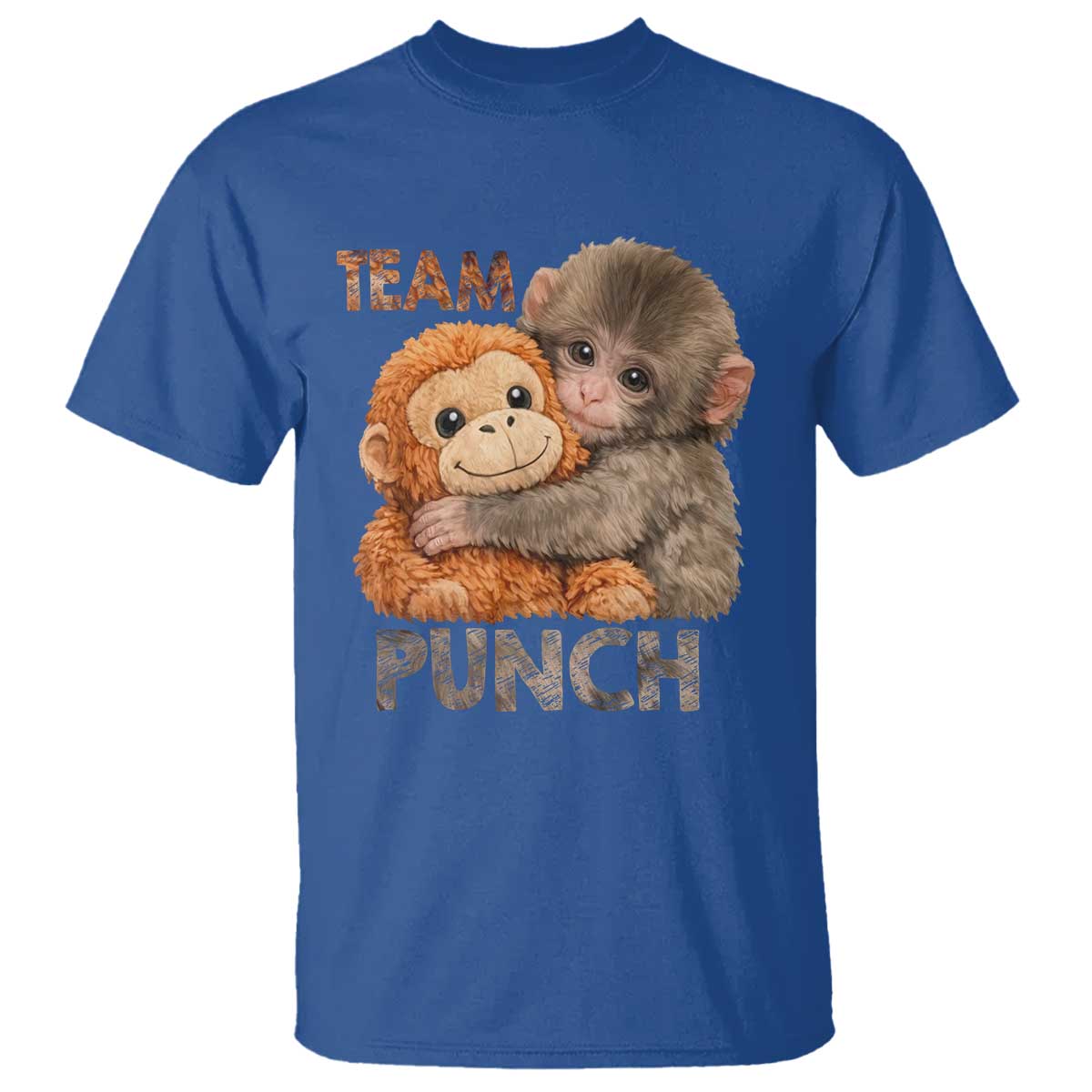 Team Punch Viral Baby Monkey T Shirt Cute Monkey Hugging Plush Toy Internet Trend Gift