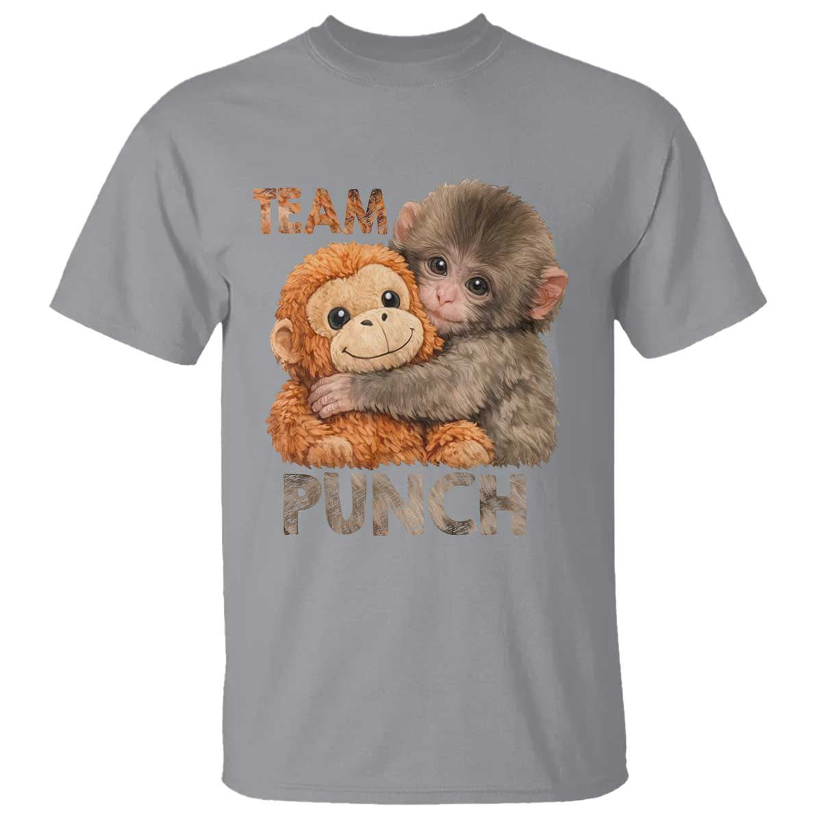 Team Punch Viral Baby Monkey T Shirt Cute Monkey Hugging Plush Toy Internet Trend Gift