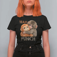 Team Punch Viral Baby Monkey T Shirt For Women Cute Monkey Hugging Plush Toy Internet Trend Gift