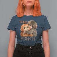 Team Punch Viral Baby Monkey T Shirt For Women Cute Monkey Hugging Plush Toy Internet Trend Gift