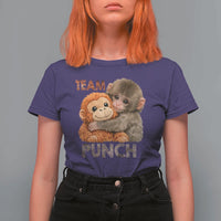 Team Punch Viral Baby Monkey T Shirt For Women Cute Monkey Hugging Plush Toy Internet Trend Gift