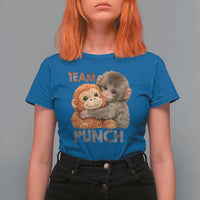 Team Punch Viral Baby Monkey T Shirt For Women Cute Monkey Hugging Plush Toy Internet Trend Gift
