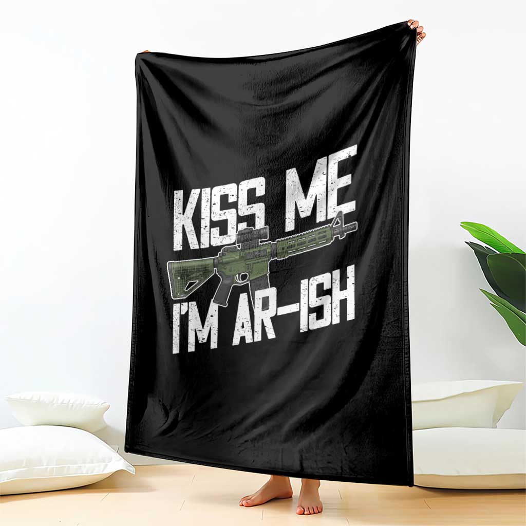 Kiss Me Im ARish Funny St Patricks Day Throw Blanket Tactical Irish Humor for Gun Enthusiasts