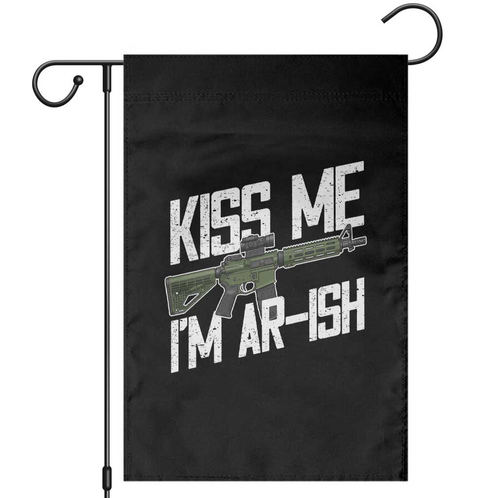 Kiss Me Im ARish Funny St Patricks Day Garden Flag Tactical Irish Humor for Gun Enthusiasts