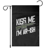 Kiss Me Im ARish Funny St Patricks Day Garden Flag Tactical Irish Humor for Gun Enthusiasts