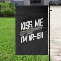 Kiss Me Im ARish Funny St Patricks Day Garden Flag Tactical Irish Humor for Gun Enthusiasts