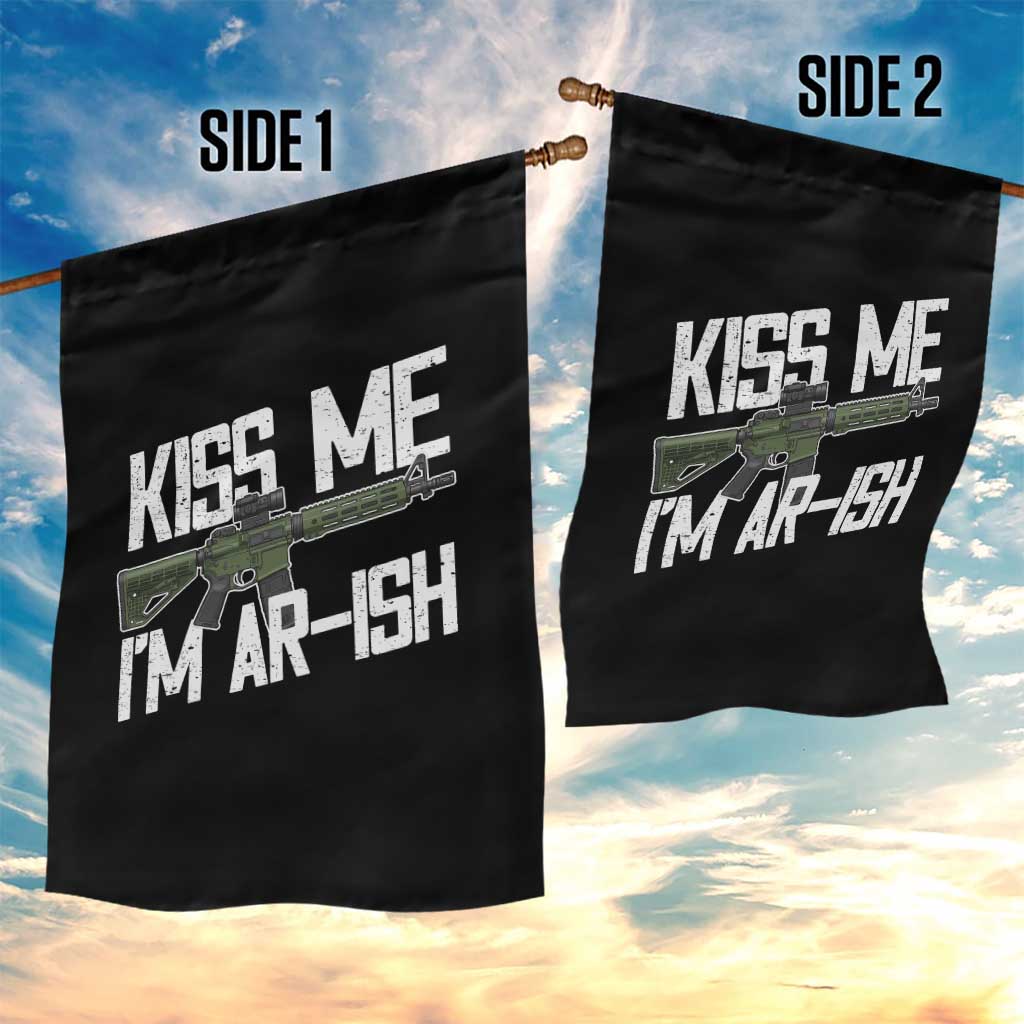 Kiss Me Im ARish Funny St Patricks Day Garden Flag Tactical Irish Humor for Gun Enthusiasts