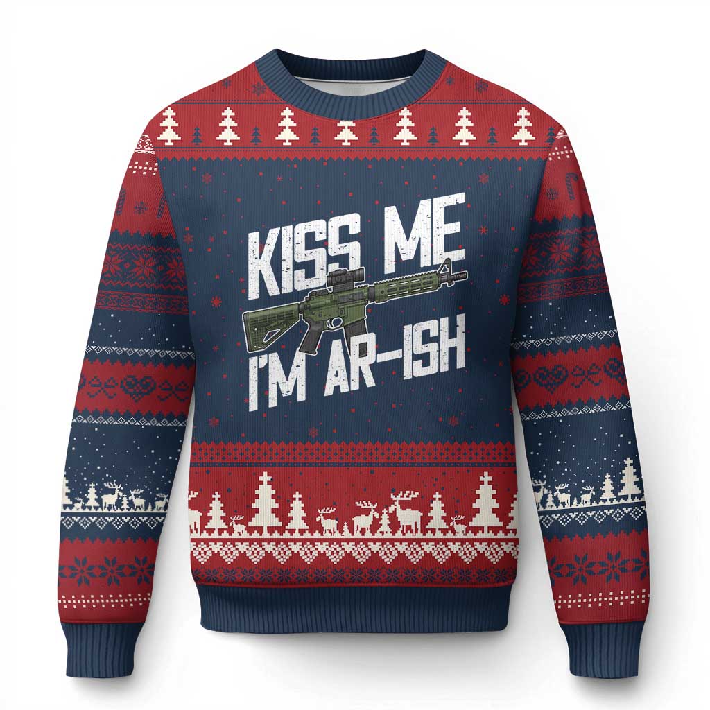 Kiss Me Im ARish Funny St Patricks Day Ugly Christmas Sweater Tactical Irish Humor for Gun Enthusiasts