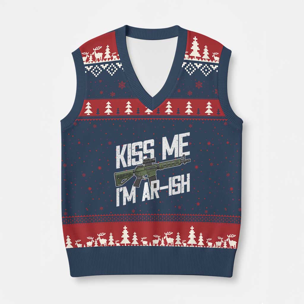 Kiss Me Im ARish Funny St Patricks Day V-Neck Knit Sweater Vest Tactical Irish Humor for Gun Enthusiasts