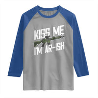 Kiss Me Im ARish Funny St Patricks Day Raglan Shirt Tactical Irish Humor for Gun Enthusiasts
