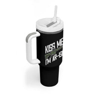 Kiss Me Im ARish Funny St Patricks Day Tumbler With Handle Tactical Irish Humor for Gun Enthusiasts
