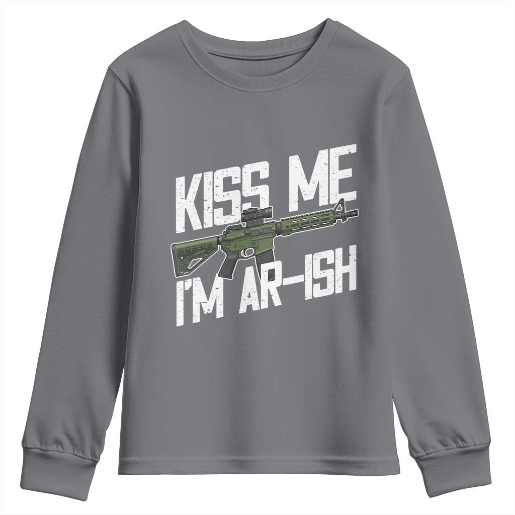 Kiss Me Im ARish Funny St Patricks Day Youth Sweatshirt Tactical Irish Humor for Gun Enthusiasts